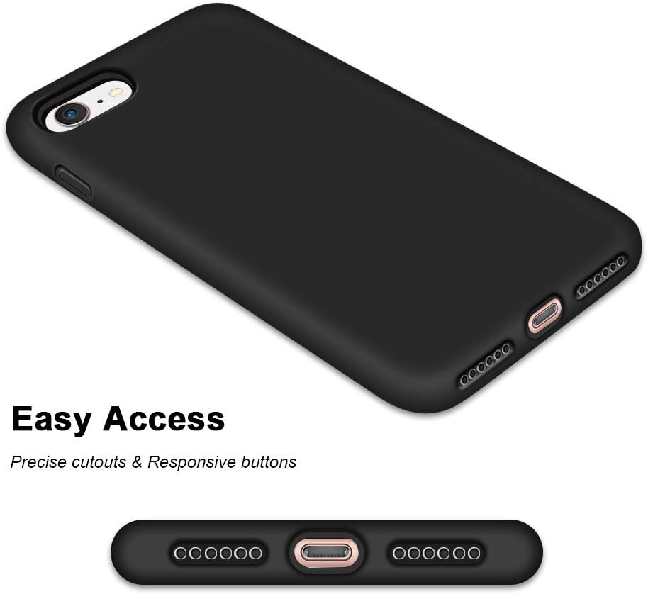Anuck iPhone SE Case 2022/2020, Non-Slip Liquid Silicone Gel Rubber Bumper Phone Case Soft Microfiber Lining Hard Shockproof Protective Cases Cover For iPhone 8 And iPhone 74.7, Black