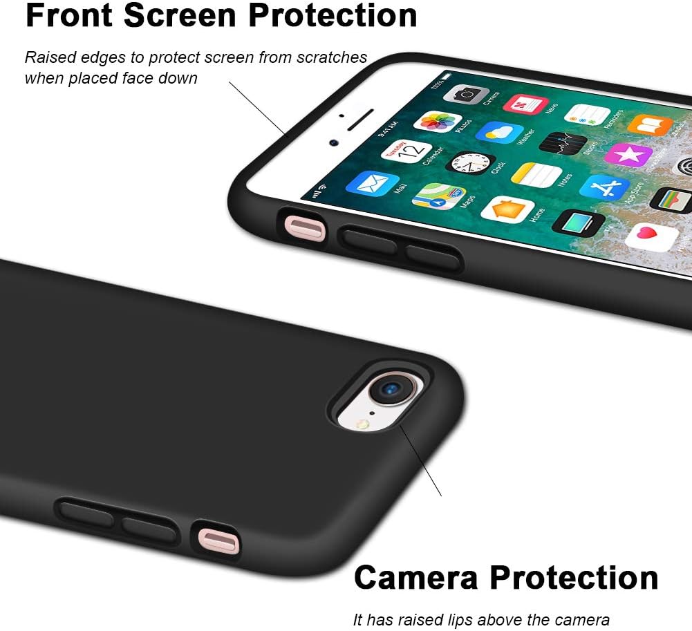 Anuck iPhone SE Case 2022/2020, Non-Slip Liquid Silicone Gel Rubber Bumper Phone Case Soft Microfiber Lining Hard Shockproof Protective Cases Cover For iPhone 8 And iPhone 74.7, Black