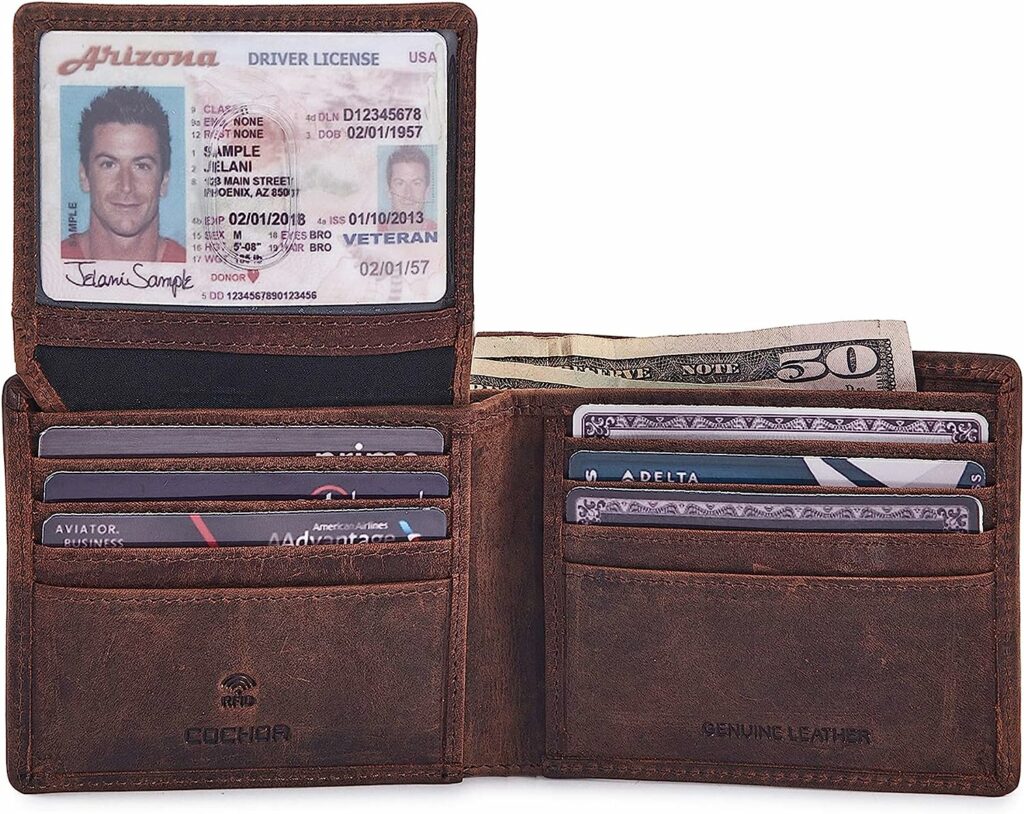 Cochoa Mens Real Leather RFID Blocking Bifold Wallet Stylish Anti Theft Security With 2 ID Window