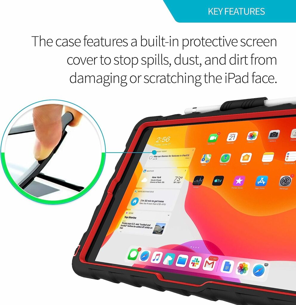 Gumdrop HideAway iPad Case Fits Apple iPad 10.2 (9th/8th/7th Gen) Designed for K-12 Students, Teachers and Classroomsâ Drop Tested, Rugged, Shockproof Bumpers for Reliable Device ProtectionâBlack/Red