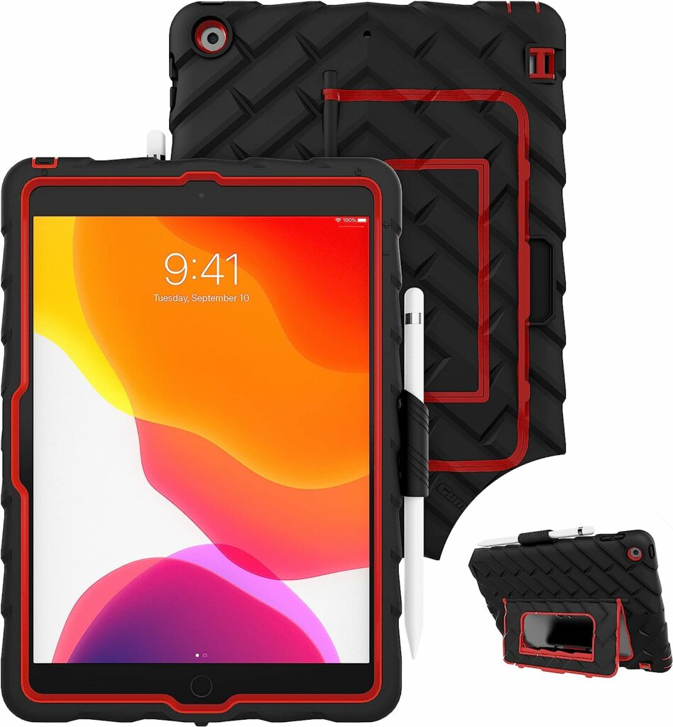 Gumdrop HideAway iPad Case Fits Apple iPad 10.2 (9th/8th/7th Gen) Designed for K-12 Students, Teachers and Classroomsâ Drop Tested, Rugged, Shockproof Bumpers for Reliable Device ProtectionâBlack/Red