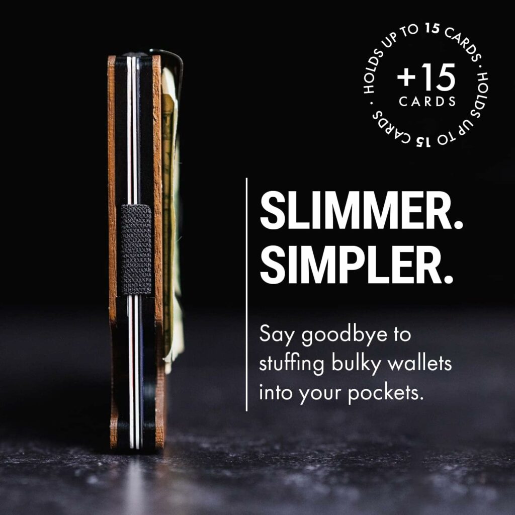 Mountain Voyage - Minimalist Wallet for Men - Slim RFID Wallet I Natural Walnut Wood  Scratch Resistant Carbon Fiber Credit Card Holder  Money Clip, Easily Removable Money  Cards, Mens Wallets