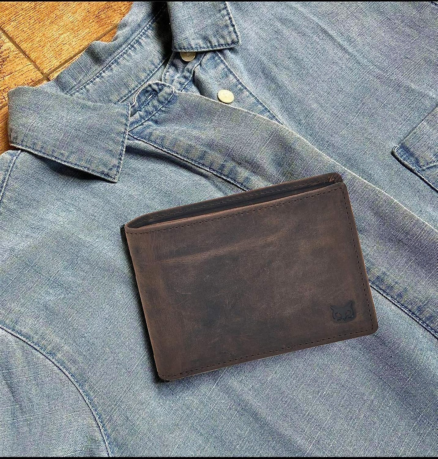 Real Leather Mens Bifold Wallet RFID Blocking Slim Minimalist Front Pocket – Thin & Stylish with ID Window (Crazy Horse, Coffee) Review