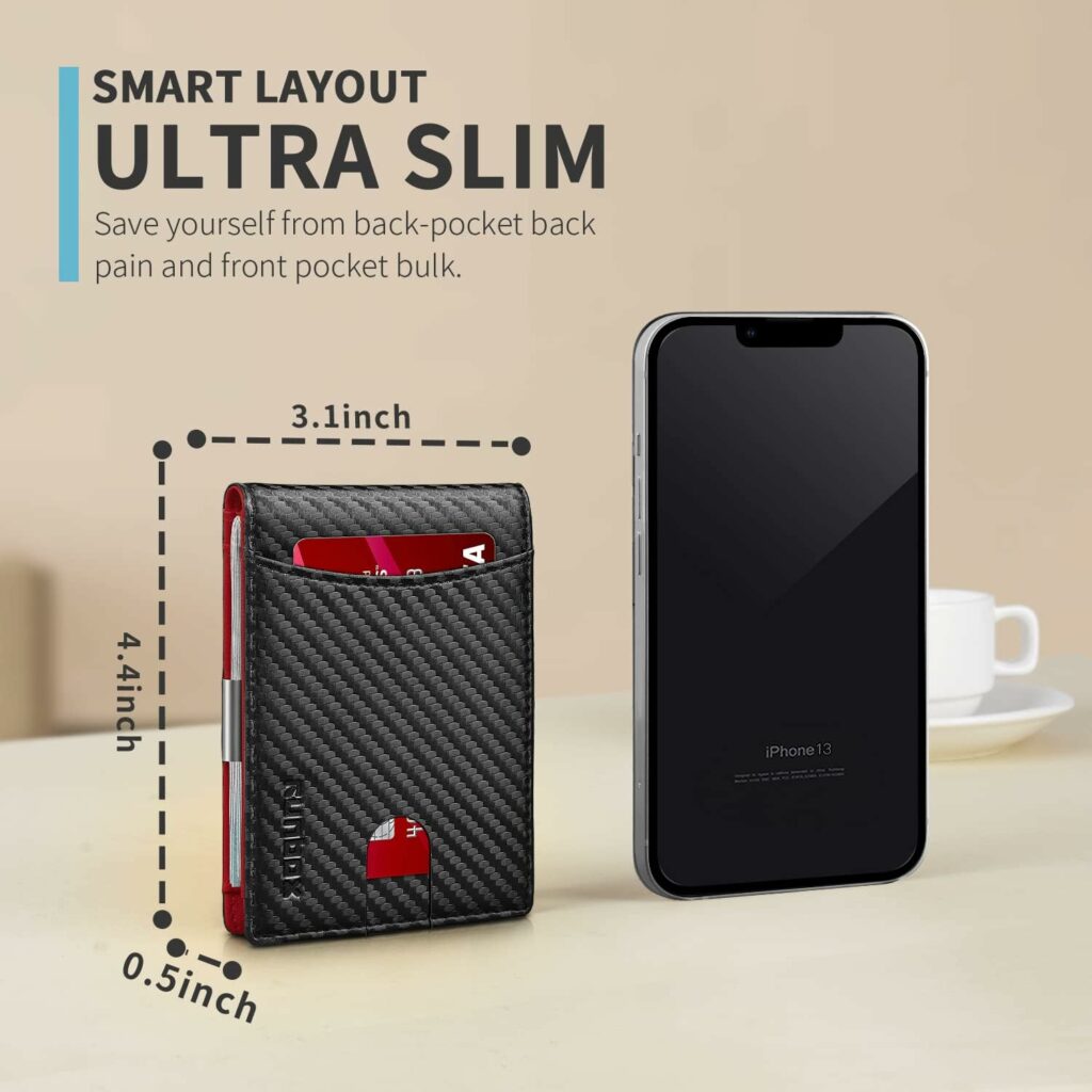 RUNBOX Red Wallet for Men Slim with 11 Credit Card Slots Leather Money Clip RFID Blocking Thin Mens Wallet Bifold Minimalist Front Pocket Large Capacity with Gift Box Carbon