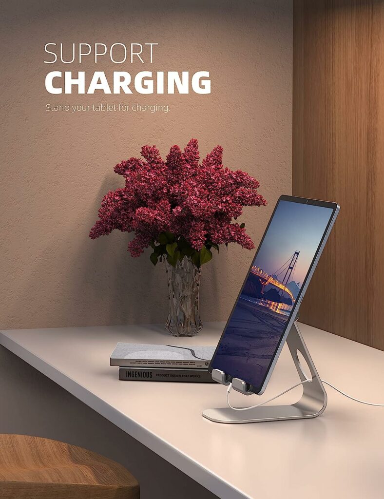 Tablet Stand Adjustable, Lamicall Tablet Stand : Desktop Stand Holder Dock Compatible with Tablet Such as iPad Pro 9.7, 10.5, 12.9 Air Mini 4 3 2, Nexus, Tab (4-13) - Silver