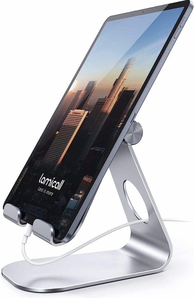 Tablet Stand Adjustable, Lamicall Tablet Stand : Desktop Stand Holder Dock Compatible with Tablet Such as iPad Pro 9.7, 10.5, 12.9 Air Mini 4 3 2, Nexus, Tab (4-13) - Silver