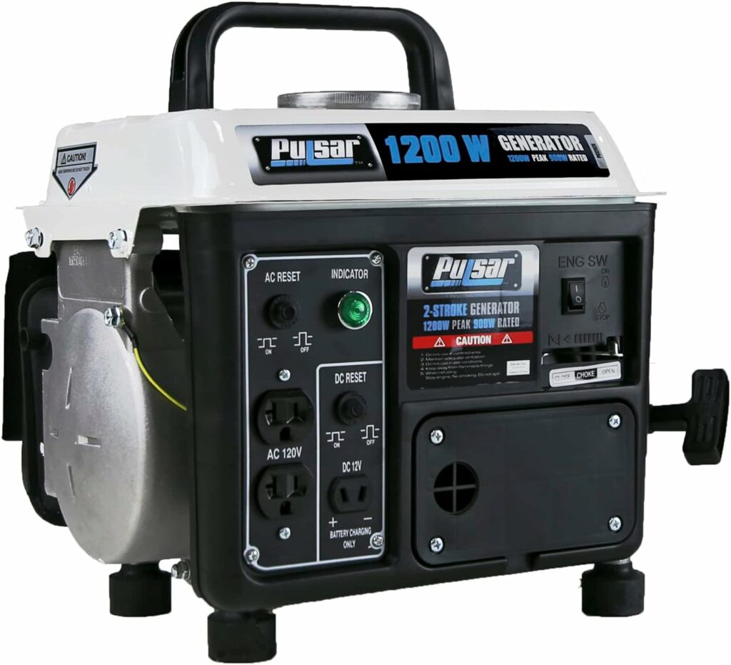 Pulsar 1,200W Carrying Handle, PG1202SA Gas-Powered Portable Generator, 1200W, Black/White