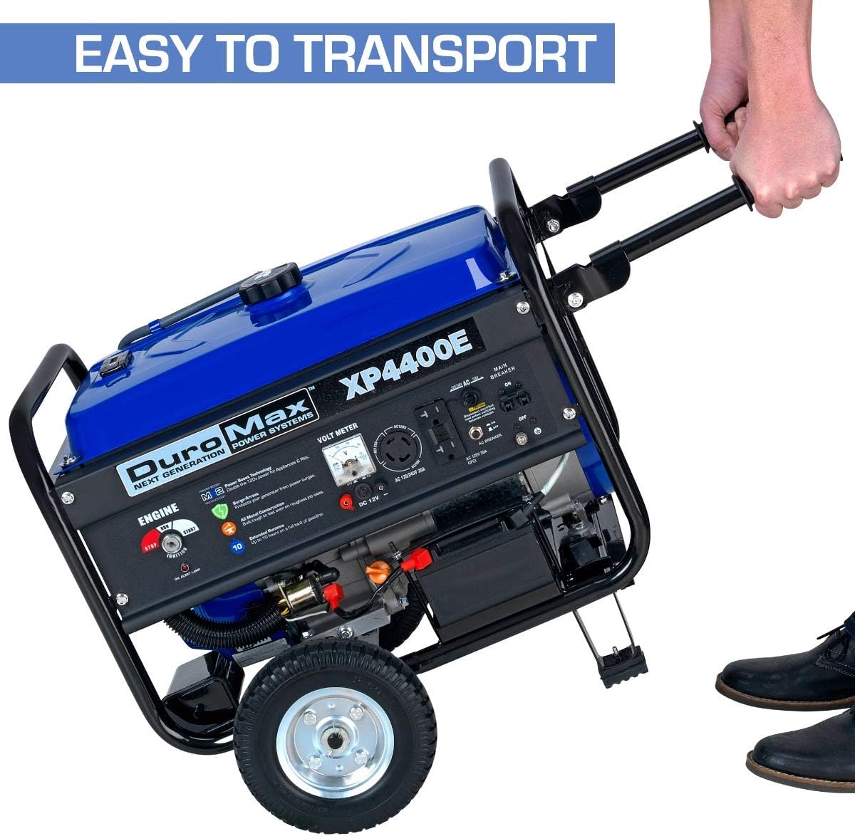 DuroMax XP4400E Gas Powered Portable Generator-4400 Watt Electric Start-Camping  RV Ready, 50 State Approved, Blue/Black