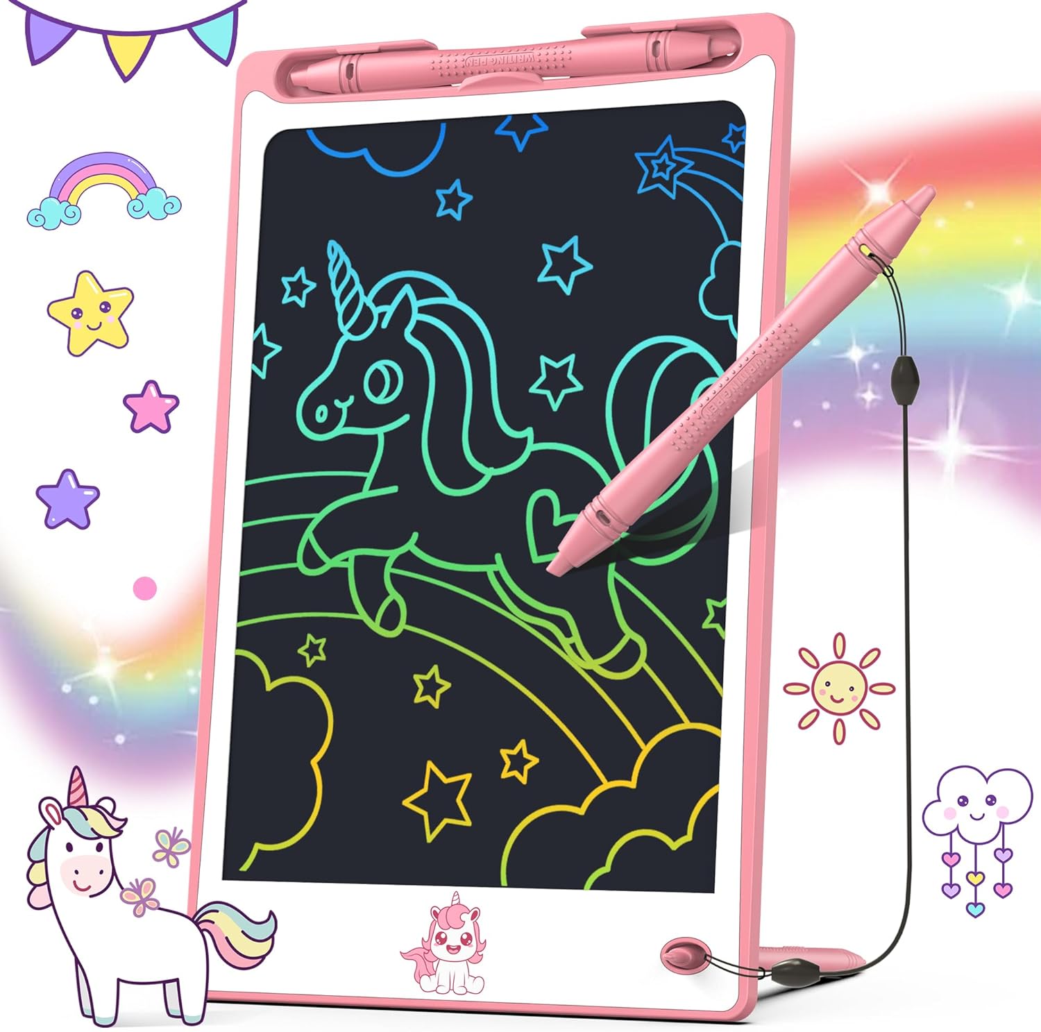Hockvill LCD Writing Tablet for Kids 8.8 Inch, Toys for Girls Boys Drawing Pad for 3 4 5 6 7 8 Year Old Kid, Toddler Magnetic Doodle Board Travel Essentials Christmas Birthday Gift for Children (Pink)
