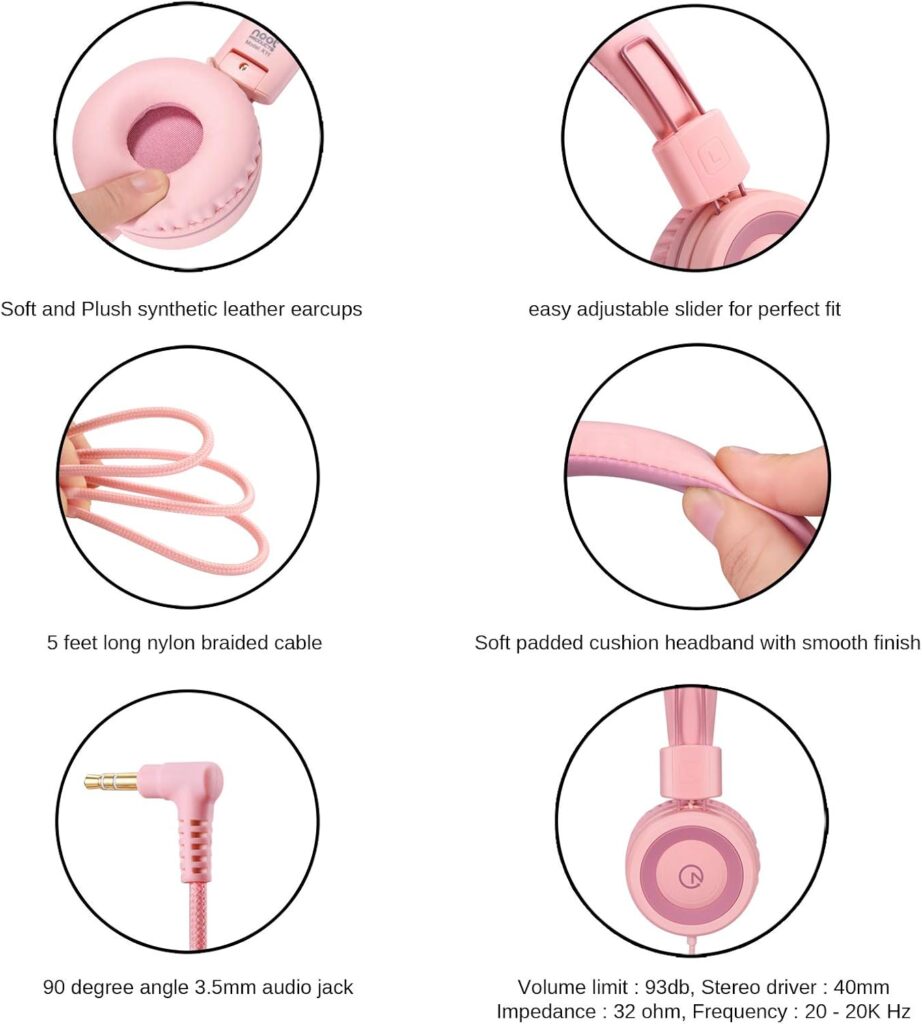 Kids Headphones - noot products K11 Foldable Stereo Tangle-Free 3.5mm Jack Wired Cord On-Ear Headset for Children/Teens/Boys/Girls/Smartphones/School/Kindle/Airplane Travel/Plane/Tablet (Navy/Teal)